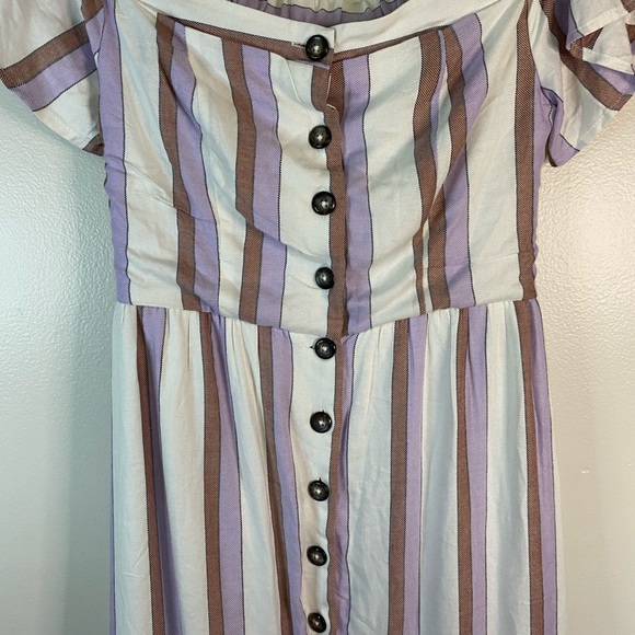 Harper Vintage purple stripe off shoulder button down front dress size M… - Picture 2 of 5